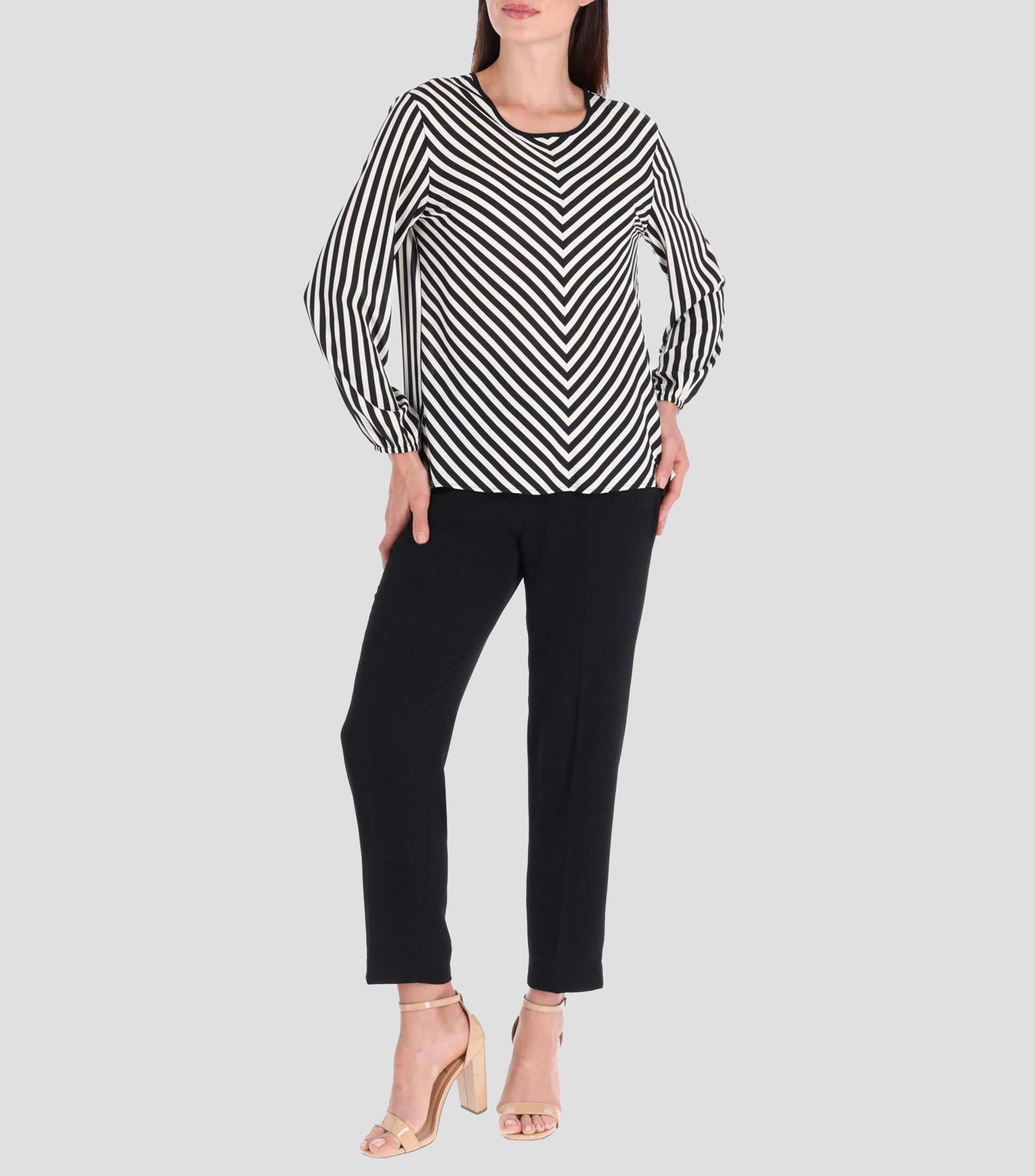 Blusa a rayas manga larga Línea Petite Mujer